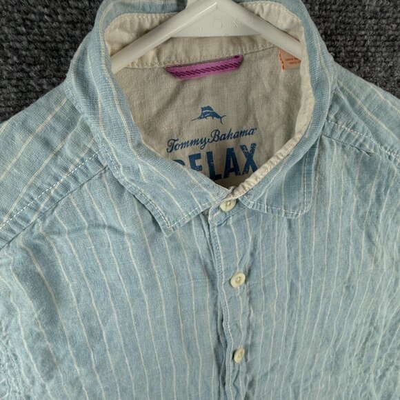 Tommy Bahama Relax All Linen Small Button Up Shirt Men Long Sleeve Blue Striped - Picture 6 of 16